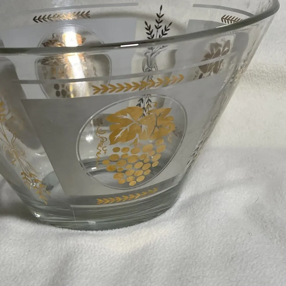Vintage MCM Hazel Atlas Gold Grapes & Wheat Chip Serving Bowl White Panel